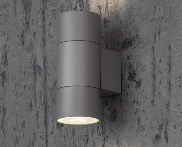 תאורת חוץ צמוד קיר מוגנת מים - מנורת קיר צילינדר אפור